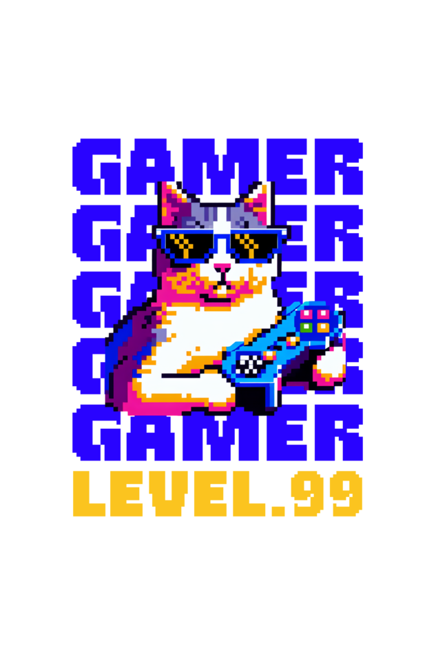 Pixel Purr-fect Gamer T-Shirt | Expert Gamer Tee