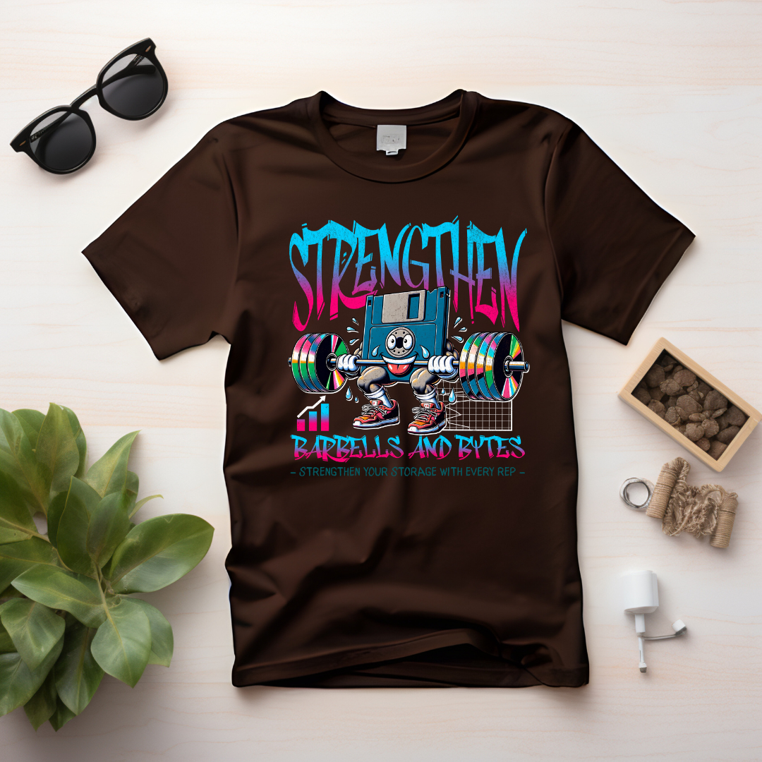 Barbells & Bytes T-Shirt | Techie Fitness Freak Tee