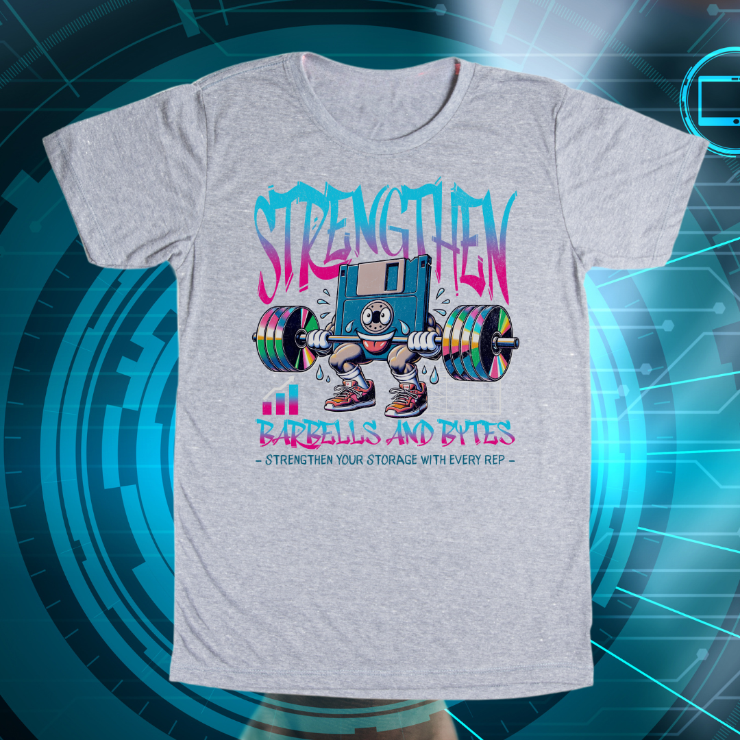 Barbells & Bytes T-Shirt | Techie Fitness Freak Tee