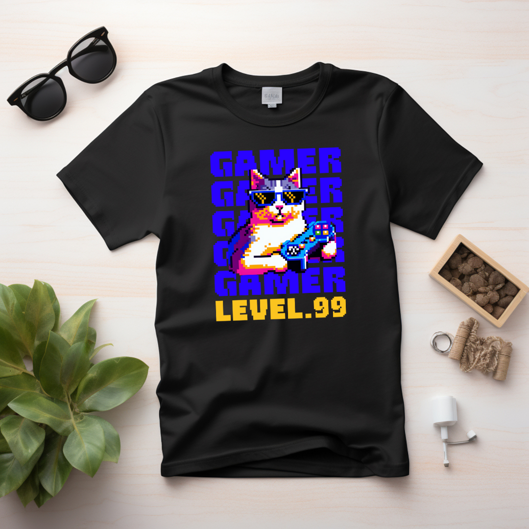 Pixel Purr-fect Gamer T-Shirt | Expert Gamer Tee