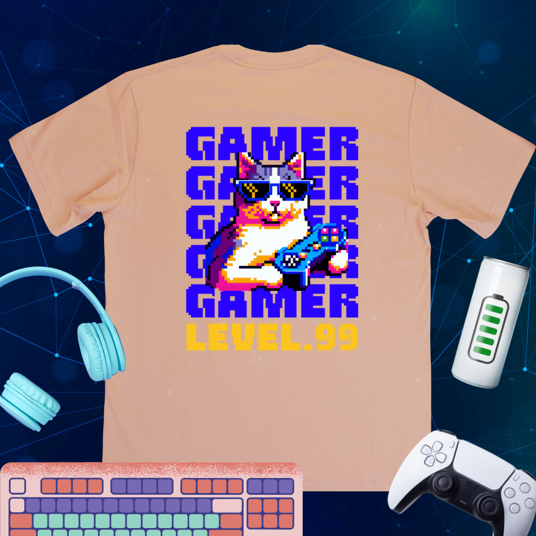Pixel Purr-fect Gamer T-Shirt | Expert Gamer Tee
