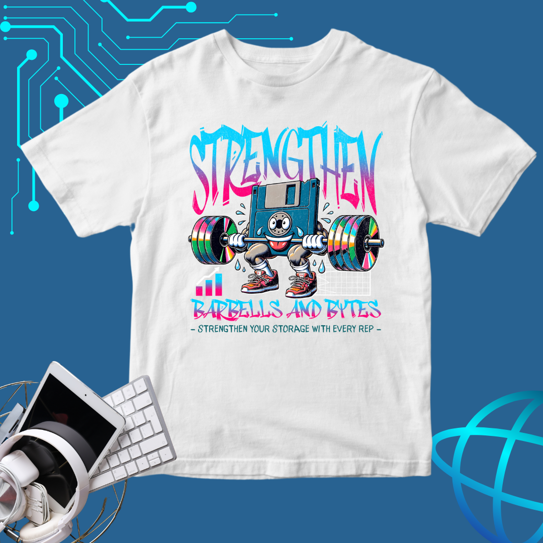 Barbells & Bytes T-Shirt | Techie Fitness Freak Tee