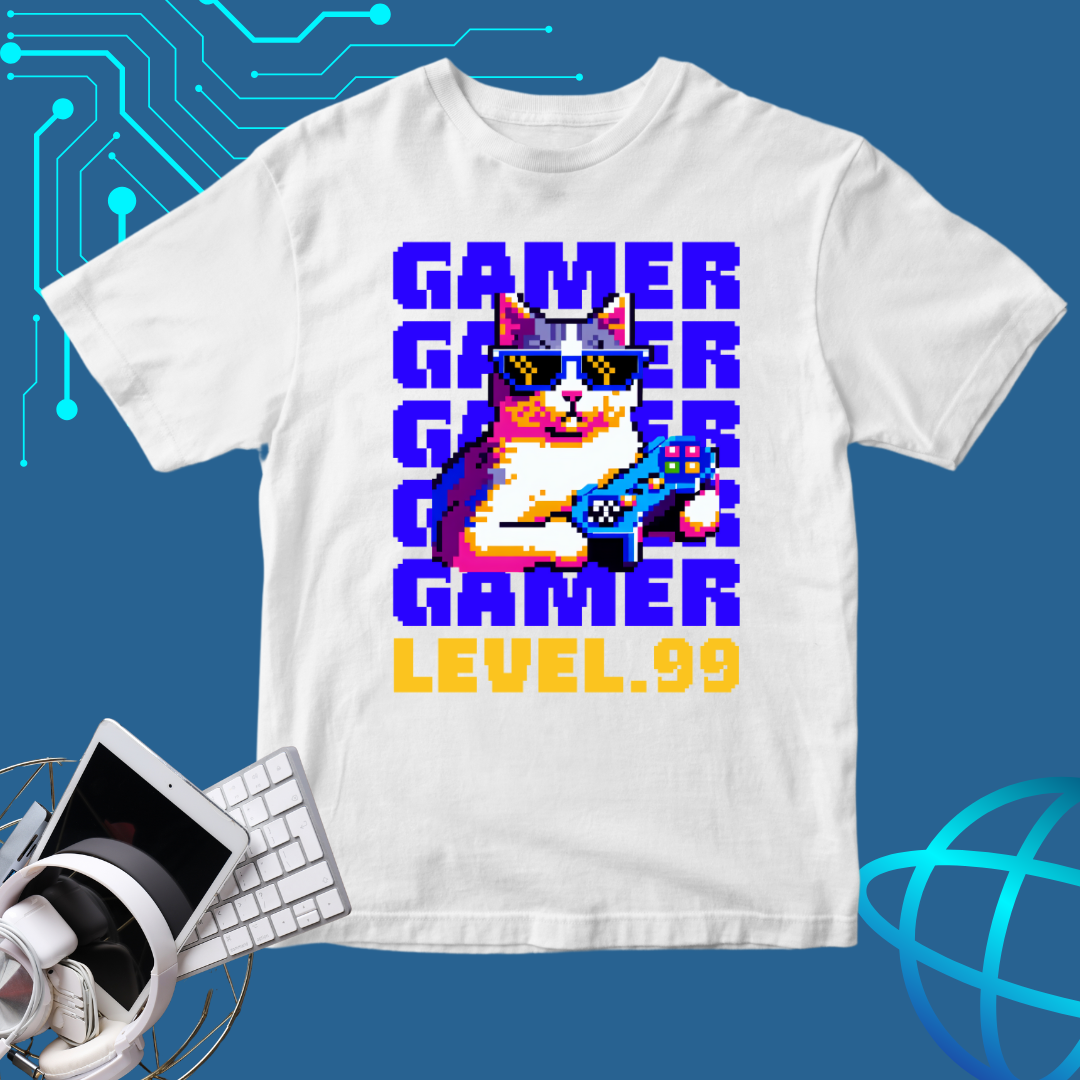 Pixel Purr-fect Gamer T-Shirt | Expert Gamer Tee